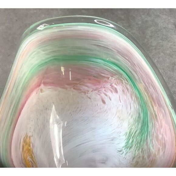 Murano Italian Art Glass Bowl Centerpiece Colorful Pastel Swirl Rainbow - Picture 6 of 6